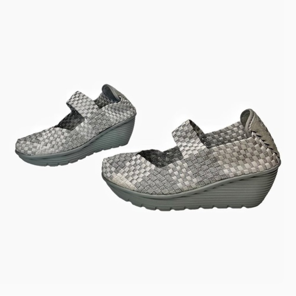 ARNOLD Churgin Silver White Mary Jane Shoes Size 38 Wedge